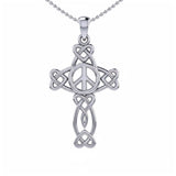 Celtic Heart in Cross Shape with Peace Symbol Silver Pendant TPD6478