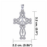 Celtic Heart in Cross Shape with Peace Symbol Silver Pendant TPD6478
