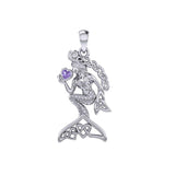 Celtic Mermaid with Heart Gemstone Silver Pendant TPD7006 - Jewelry