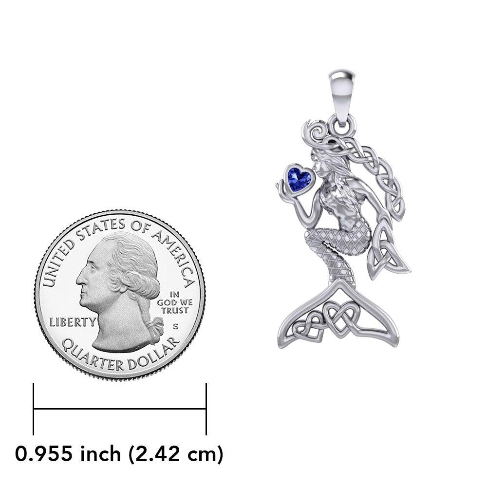 Celtic Mermaid with Heart Gemstone Silver Pendant TPD7006 - Jewelry