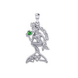 Celtic Mermaid with Heart Gemstone Silver Pendant TPD7006 - Jewelry