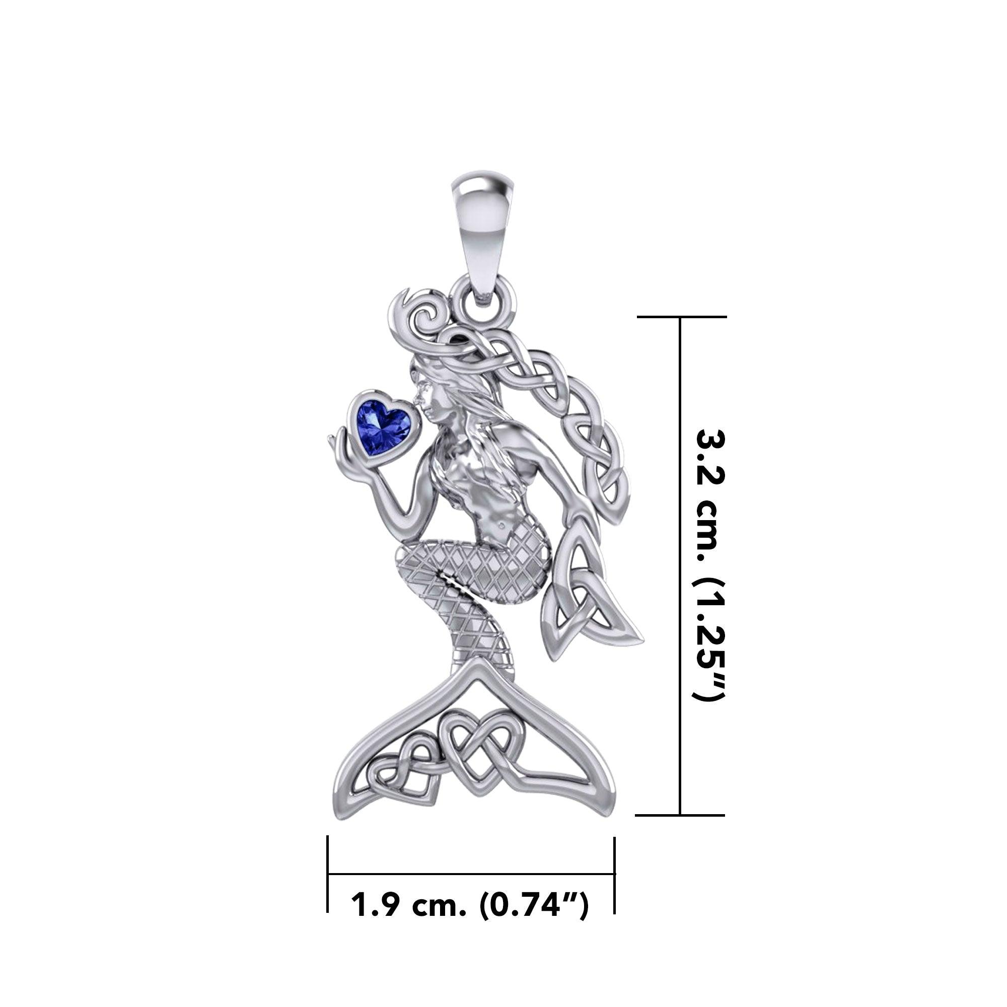 Celtic Mermaid with Heart Gemstone Silver Pendant TPD7006 - Jewelry
