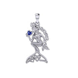 Celtic Mermaid with Heart Gemstone Silver Pendant TPD7006 - Jewelry