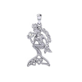 Celtic Mermaid with Heart Gemstone Silver Pendant TPD7006 - Jewelry