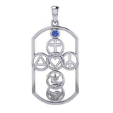 Cross with Love Peace Dove and handshake Silver Pendant with Gemstone TPD7023 - Jewelry