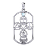 Cross with Love Peace Dove and handshake Silver Pendant with Gemstone TPD7023 - Jewelry