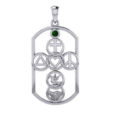 Cross with Love Peace Dove and handshake Silver Pendant with Gemstone TPD7023 - Jewelry