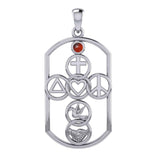 Cross with Love Peace Dove and handshake Silver Pendant with Gemstone TPD7023 - Jewelry