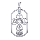 Cross with Love Peace Dove and handshake Silver Pendant with Gemstone TPD7023 - Jewelry