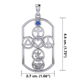 Cross with Love Peace Dove and handshake Silver Pendant with Gemstone TPD7023 - Jewelry