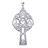 Large Celtic Cross with Heart Peace and Recovery Symbols Silver Pendant TPD7024 - Jewelry