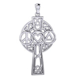 Large Celtic Cross with Heart Peace and Recovery Symbols Sterling Silver Pendant TPD7024