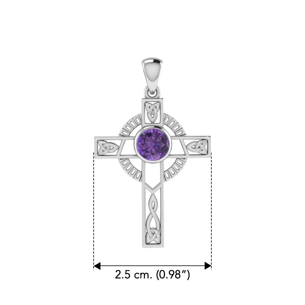 Modern Celtic Knot Cross Gem Silver Pendant TPD721 - Jewelry