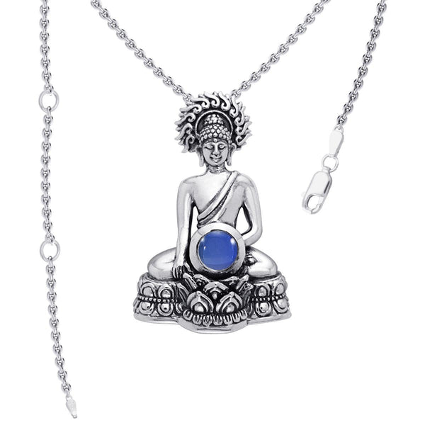 Buddha Time of Meditation Sterling Silver Pendant with Gemst