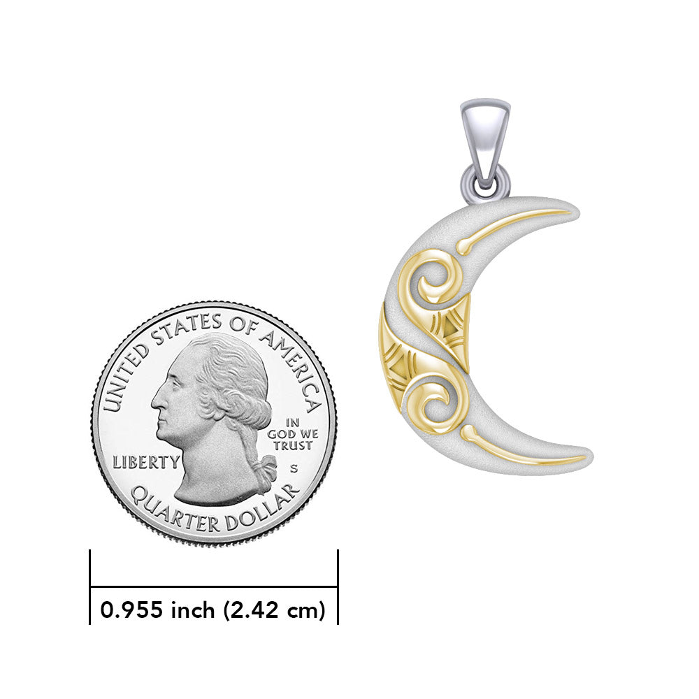 Spiral Crescent Moon Sterling Silver and 14K Gold Accent Pendant by Courtney Davis TPV3411