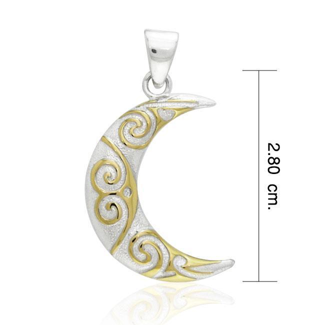 Spiral Crescent Moon Silver and 14K Gold Accent Pendant TPV3412