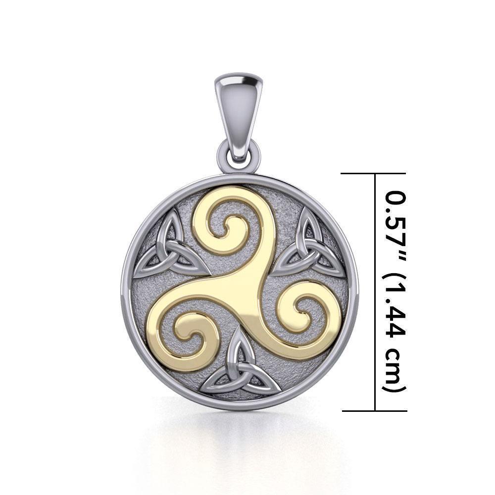 Celtic Triple Spiral Trinity/Triquetra Sterling Silver and 14K Gold Accent Pendant TPV345