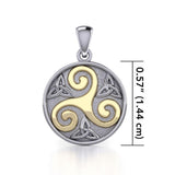 Celtic Triple Spiral Trinity/Triquetra Sterling Silver and 14K Gold Accent Pendant TPV345