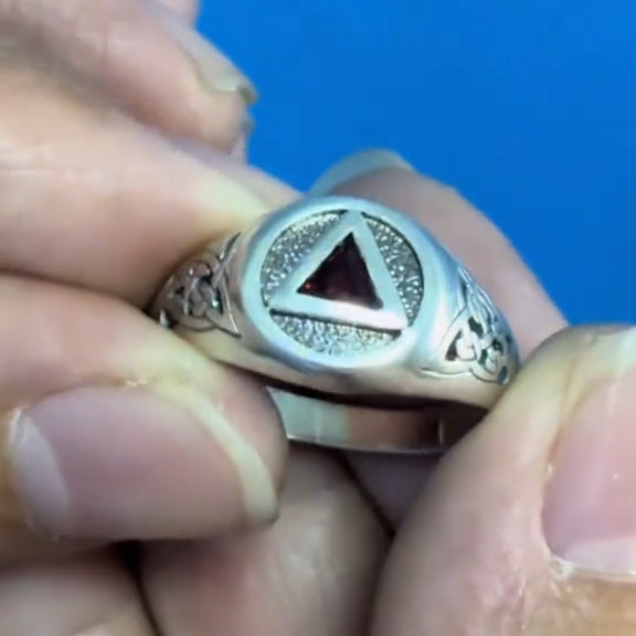 Celtic AA Symbol Sterling Silver Ring with Gemstone TR1020 With Engraving