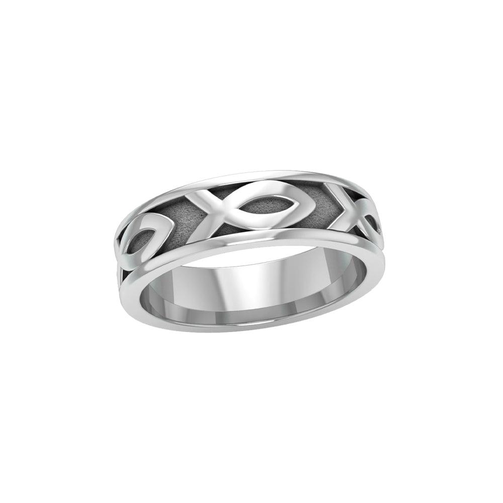 Ichthus Christian Fish Silver Band Ring TR1041 - Jewelry