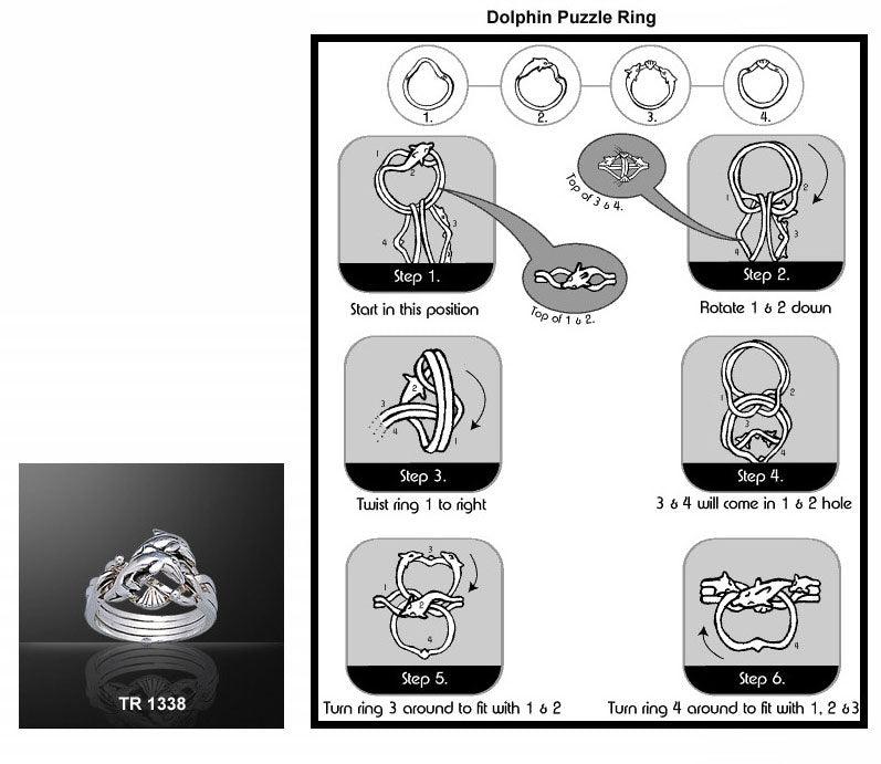Double Dolphins Silver Puzzle Ring TR1338 - Jewelry