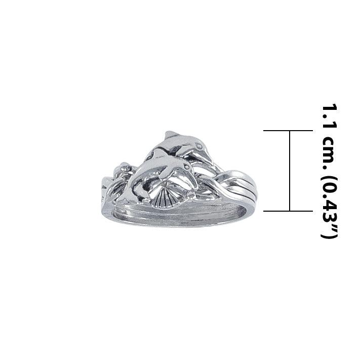 Double Dolphins Silver Puzzle Ring TR1338 - Jewelry