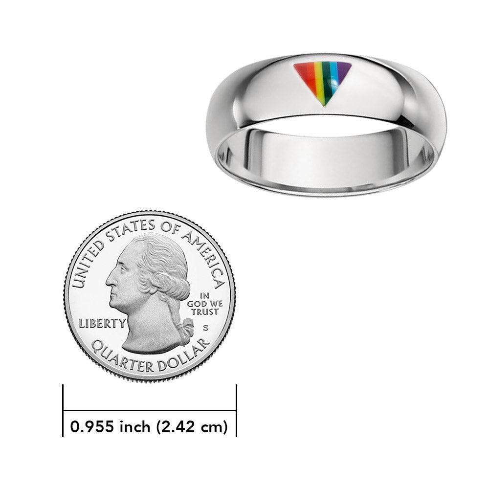 Rainbow Triangle Inlay Silver Band Ring TR1422 - Jewelry