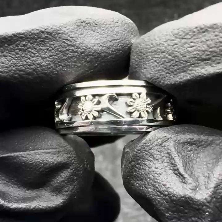 Silver Flower Spinner Ring TR1691