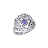 Celtic Claddagh Knotwork Sterling Silver Ring with Gemstone TR1876 - Jewelry
