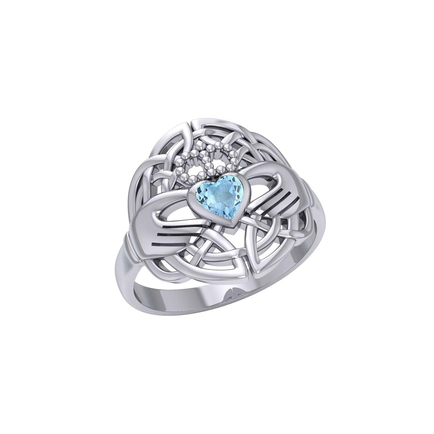 Celtic Claddagh Knotwork Sterling Silver Ring with Gemstone TR1876 - Jewelry
