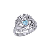 Celtic Claddagh Knotwork Sterling Silver Ring with Gemstone TR1876 - Jewelry