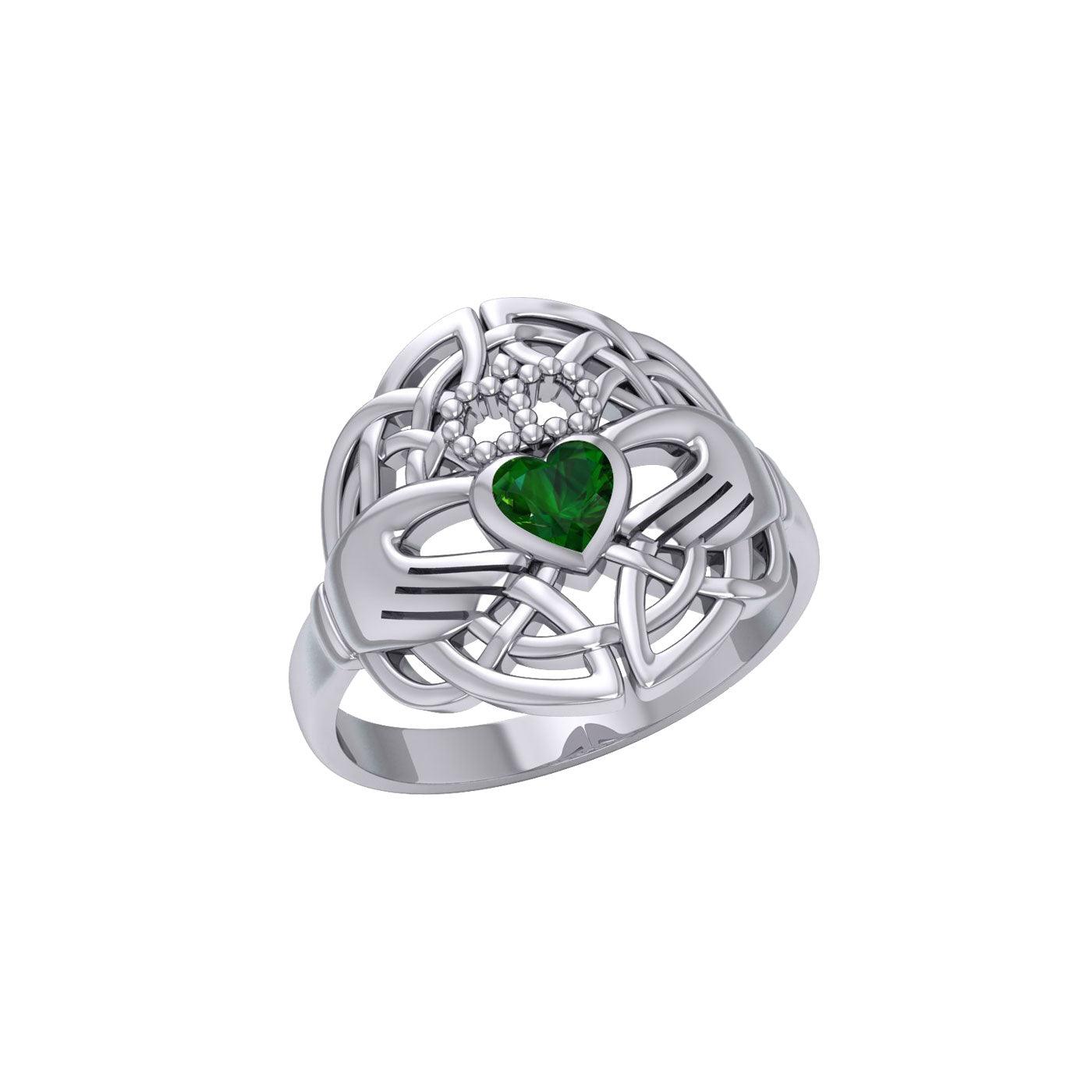 Celtic Claddagh Knotwork Sterling Silver Ring with Gemstone TR1876 - Jewelry