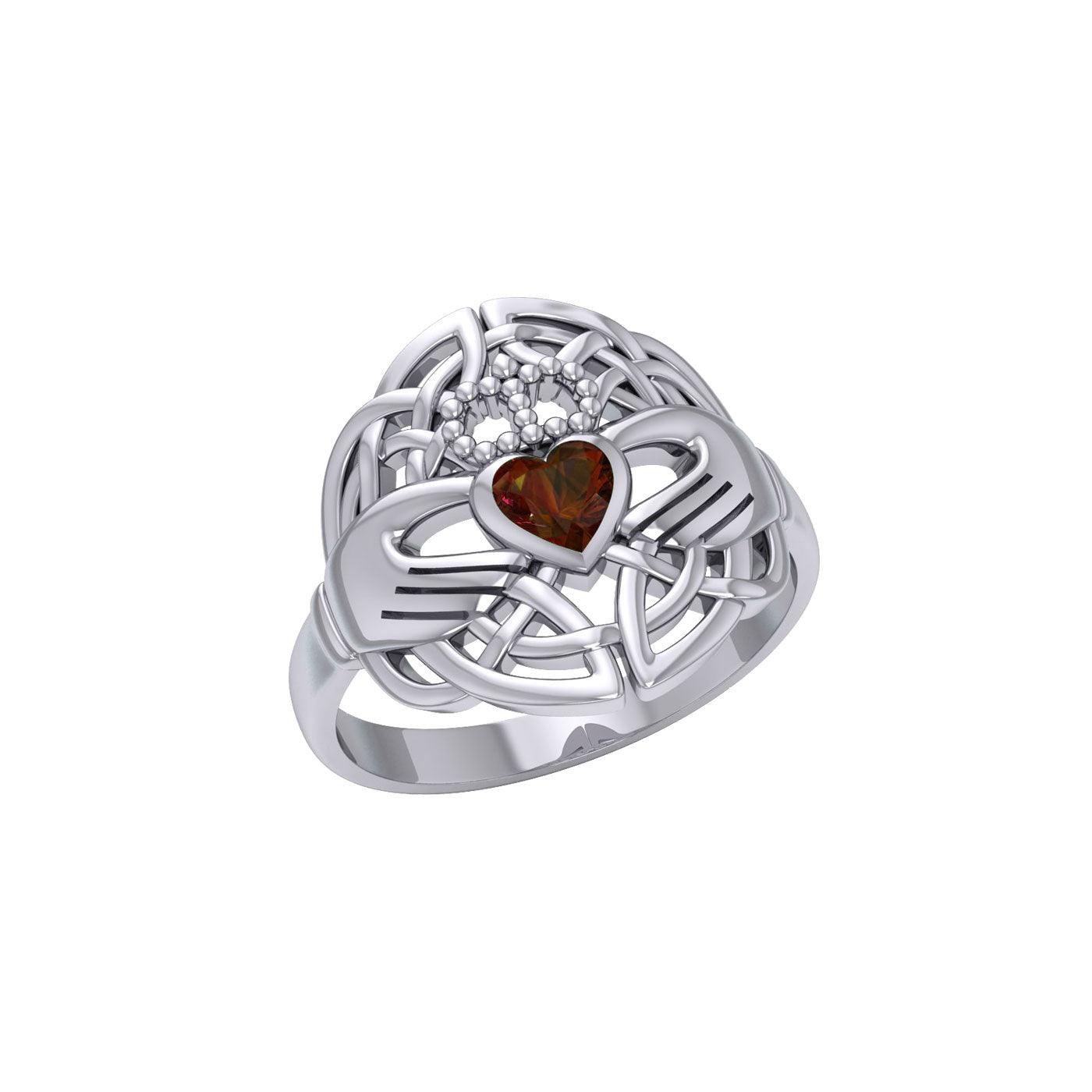 Celtic Claddagh Knotwork Sterling Silver Ring with Gemstone TR1876 - Jewelry