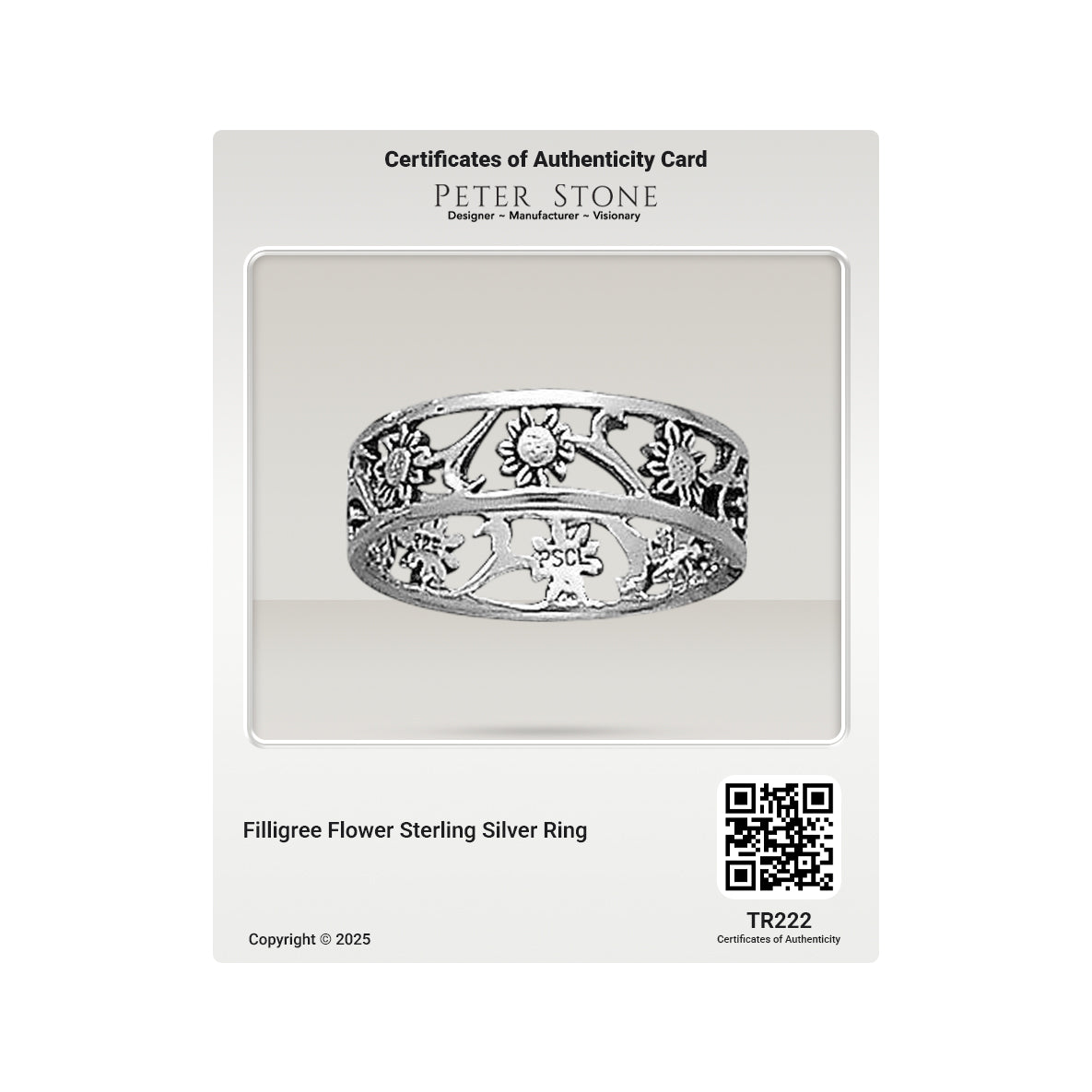 Filligree Flower Sterling Silver Ring TR222
