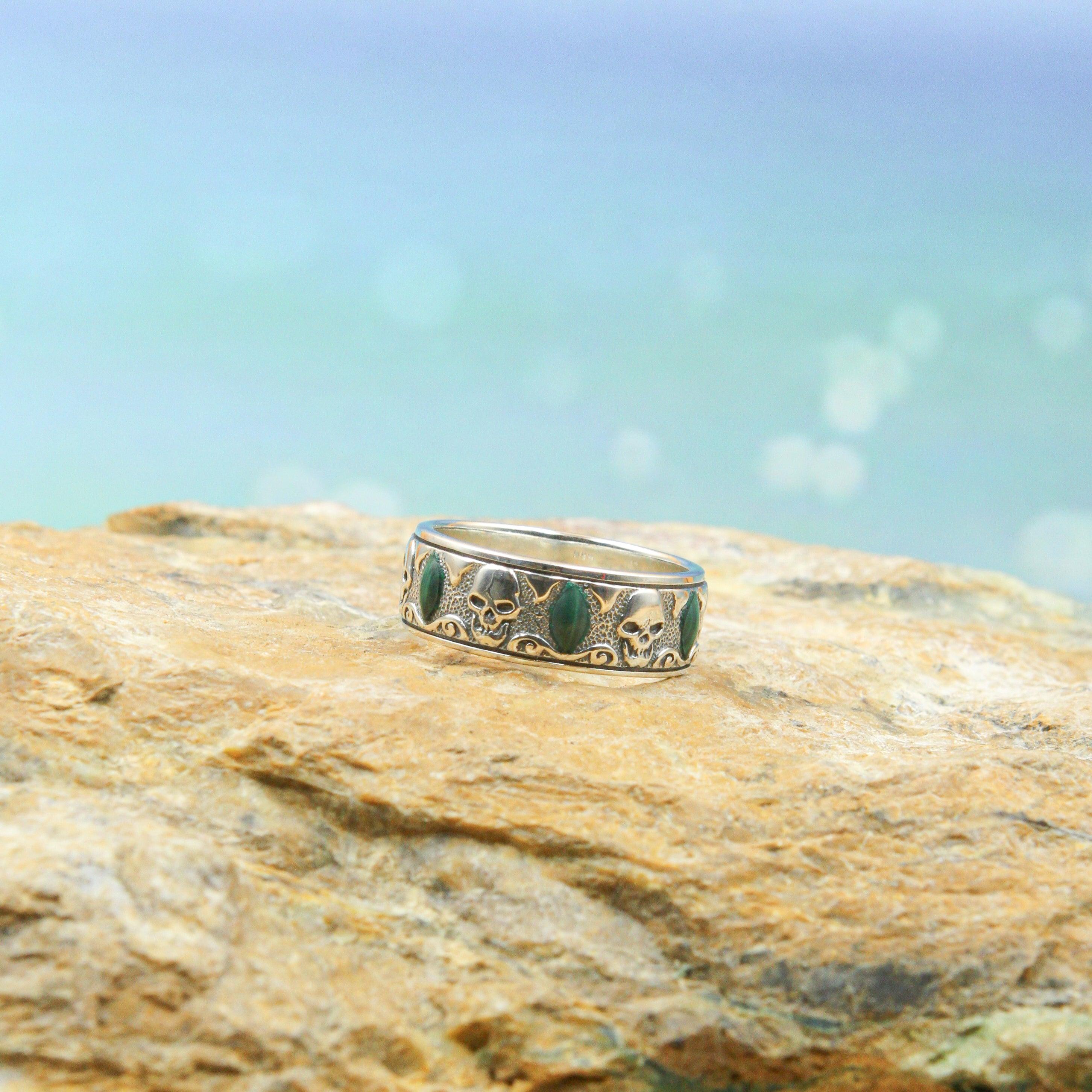 Skull Silver Band Ring with Inlay TR3679 - Jewelry