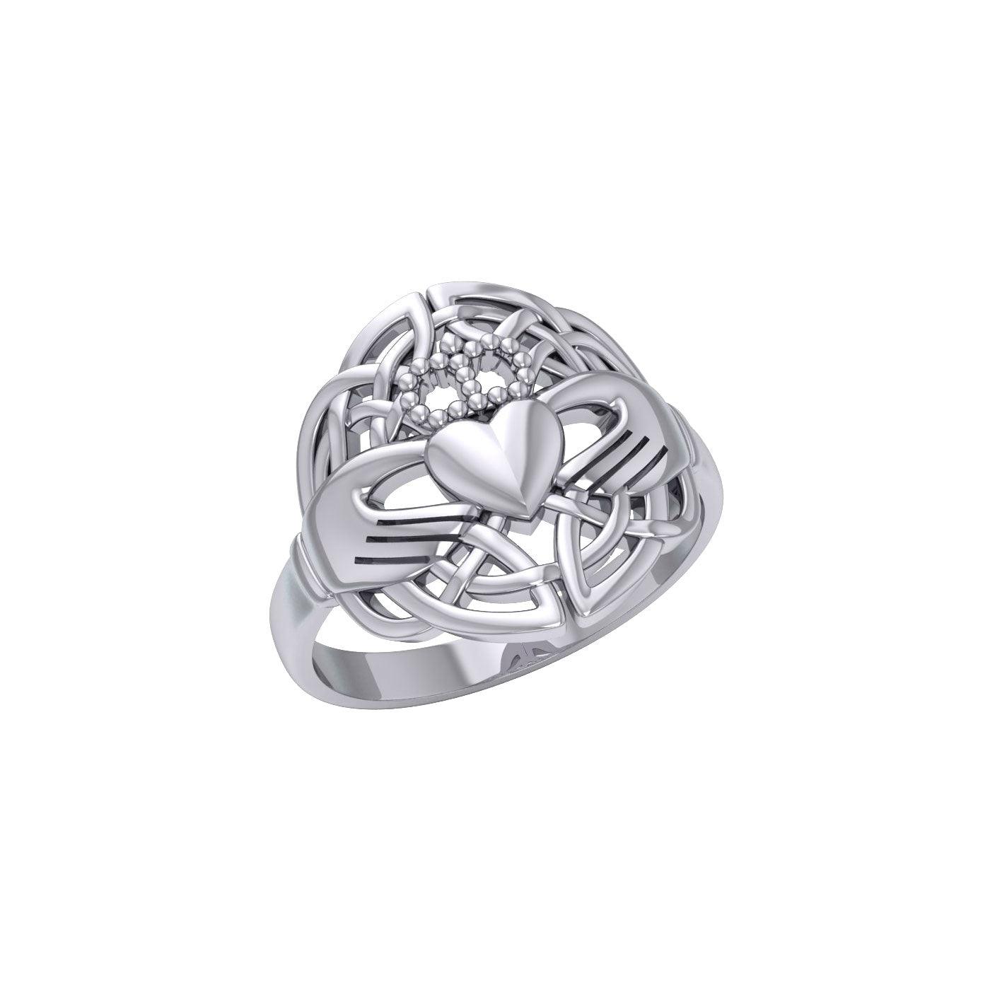 Celtic Claddagh & Celtic Knotwork Silver Ring TR666 - Jewelry