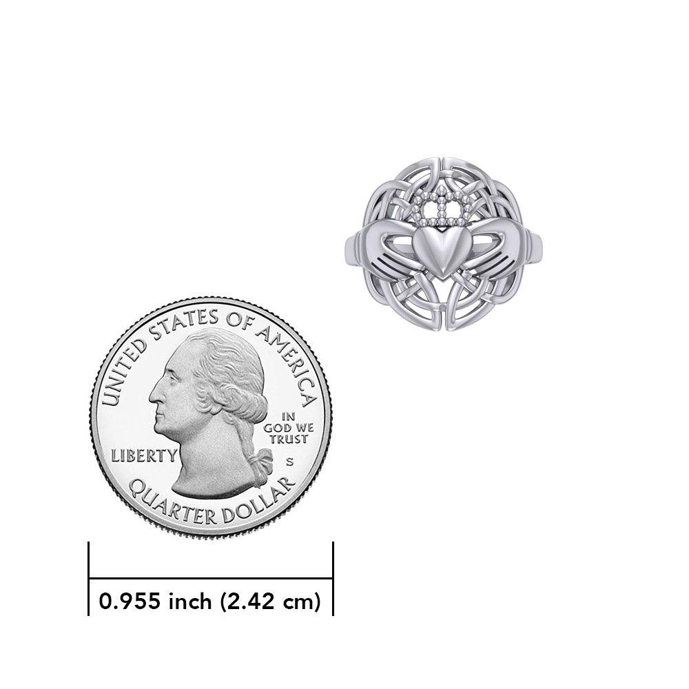 Celtic Claddagh & Celtic Knotwork Silver Ring TR666 - Jewelry