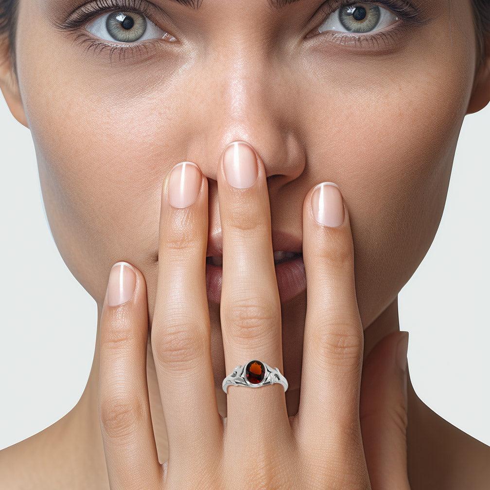 Vine Silver Ring with Oval Gemstone TR763 - Jewelry