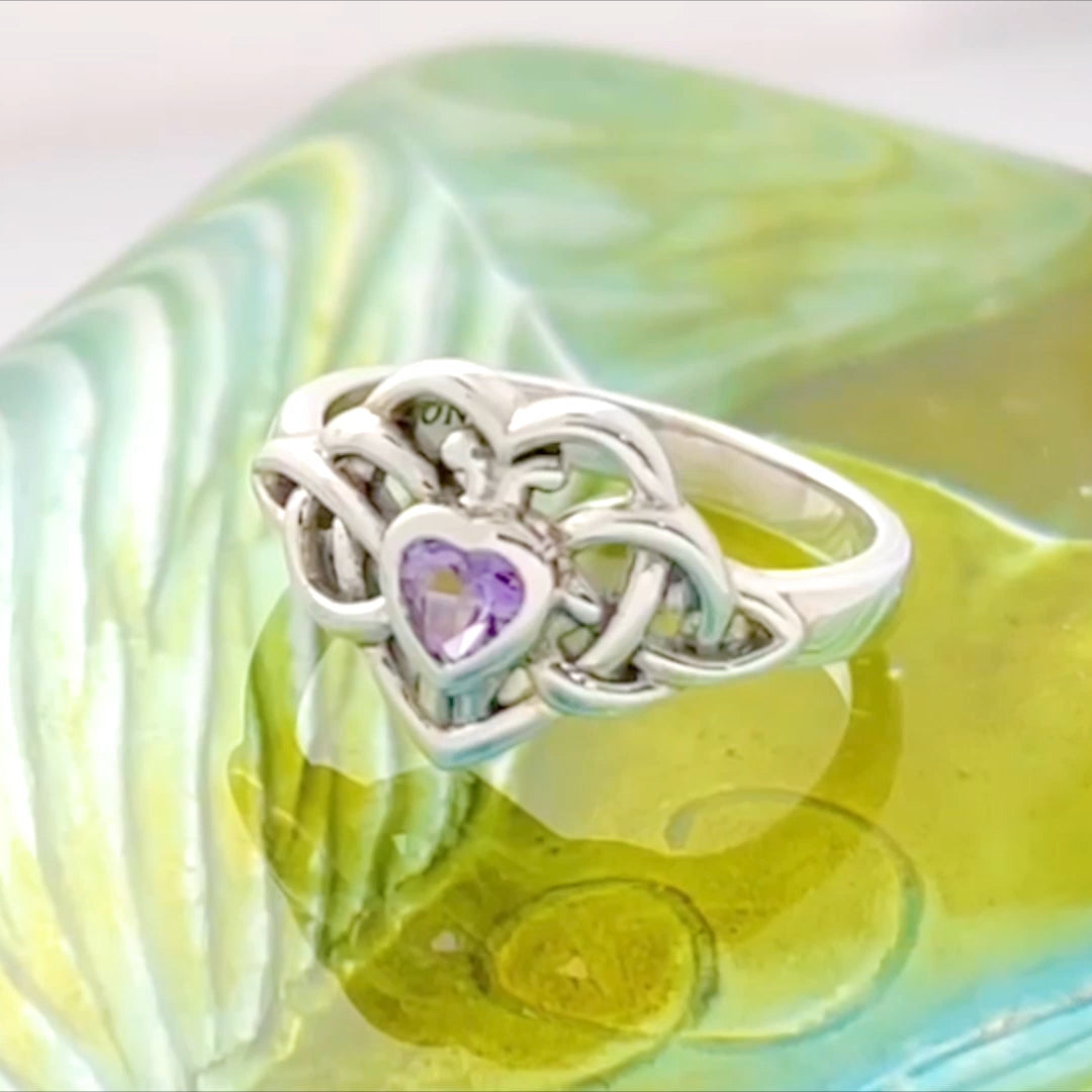 Celtic Knotwork Heart Ring With  Heart Gemstone TRI2362