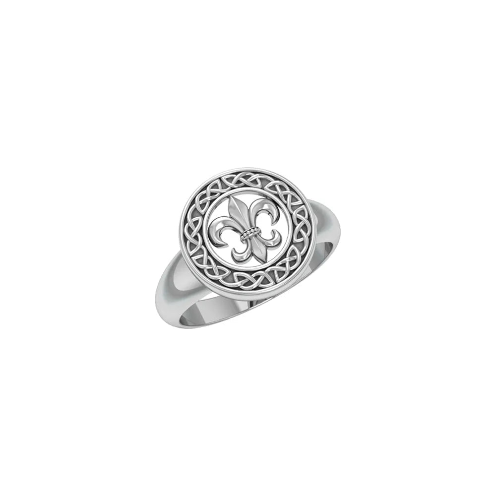 Celtic Knotwork Fleur De Lis Sterling Silver Ring TRI163