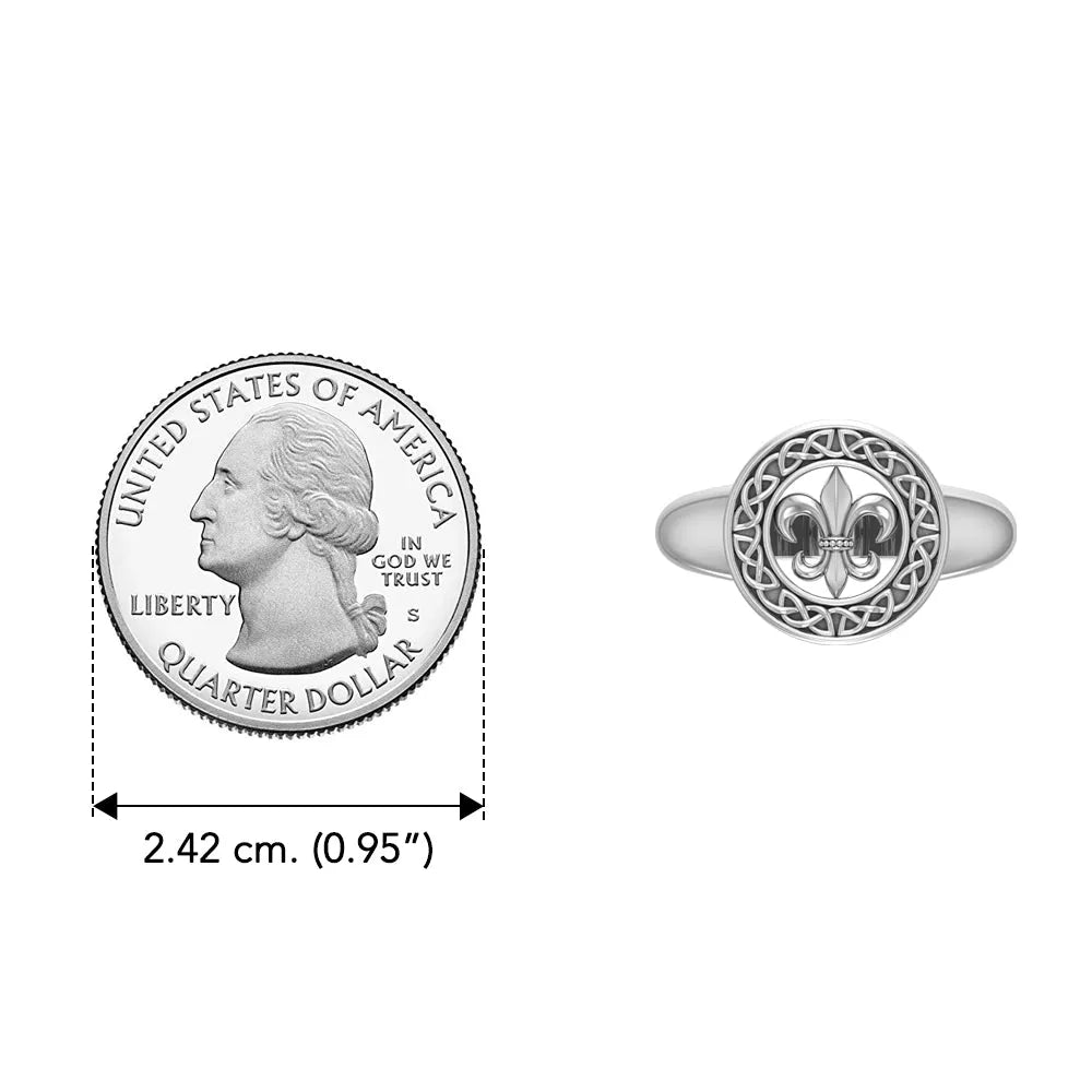 Celtic Knotwork Fleur De Lis Sterling Silver Ring TRI163