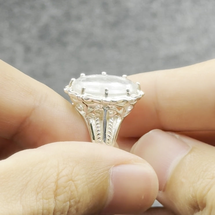 Tree of Life Sterling Silver Ring With Genuine White Quartz TRI1715