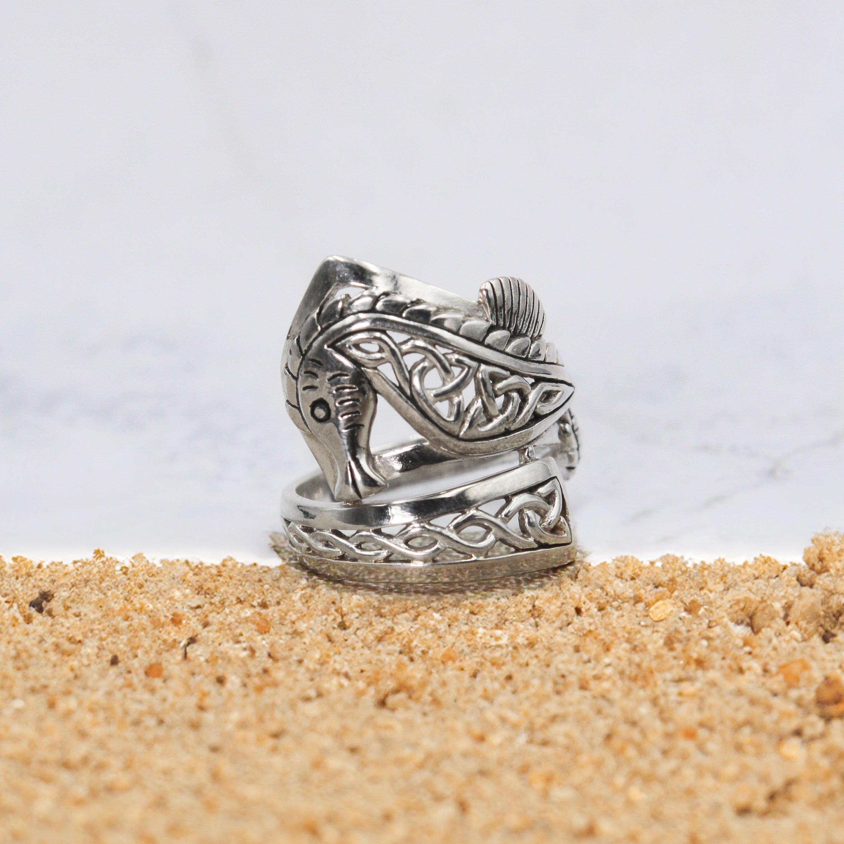 Celtic Knots Silver Seahorse Spoon Ring TRI1737 - Jewelry