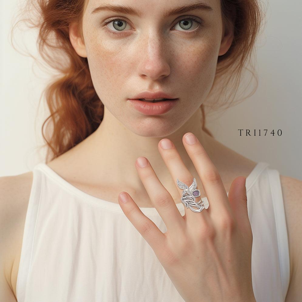Alighting breakthrough of the Mythical Phoenix ~ Sterling Silver Ring with Gemstone Accents TRI1740 - Jewelry