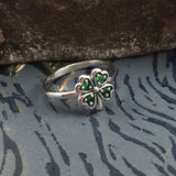 Lucky Four Leaf Clover Sterling Silver Ring with Gemstone TRI1934