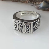 Viking God Thor Runic Silver Signet Men Ring with Triquetra Design TRI1972