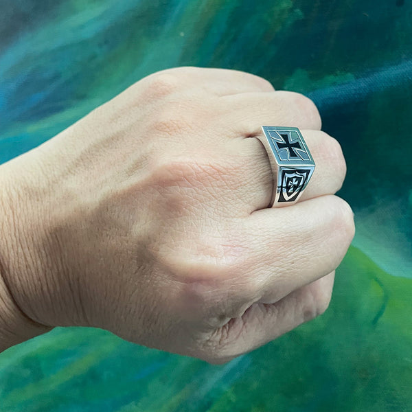 Cross Sterling Silver Signet Ring For Men TRI1976