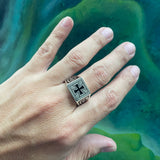 The Cross Sterling Silver Signet Men Ring with Enamel TRI1976