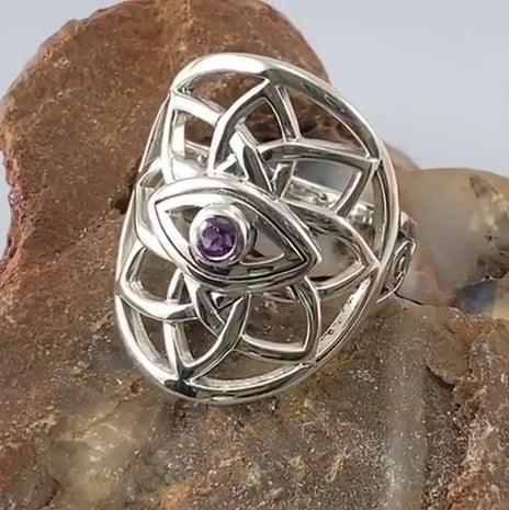 Flower of Life Eye Silver Ring with Gem TRI2168