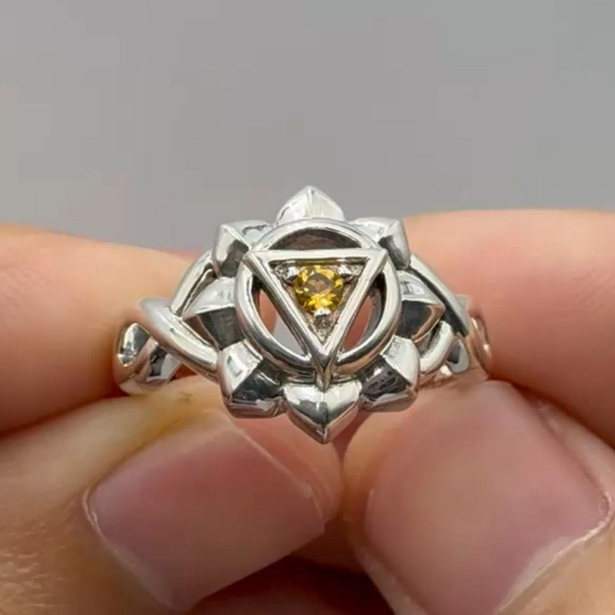 Manipura Solar Plexus Chakra with Celtic Designs Sterling Silver Ring TRI2338